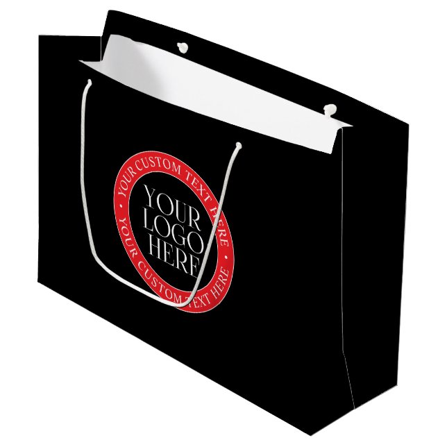 Your Logo or other Image | Black Red & White Large Gift Bag (Front Angled)