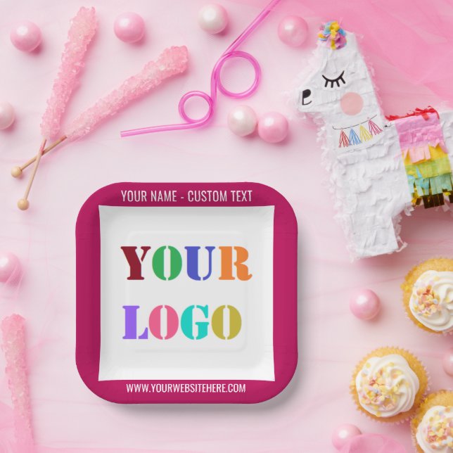 Your Logo or Photo Custom Text Party Paper Plates (Party)