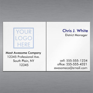 Your Logo or Photo Simple Plain White Professional Magnetic Business Card