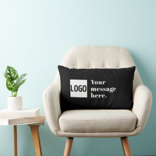 Your Logo or Uploaded Image & Editable Retro Text Lumbar Cushion