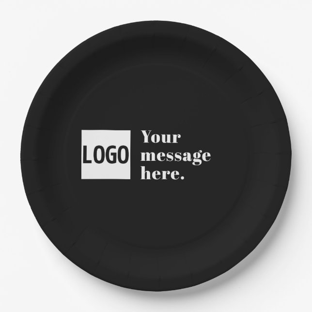 Your Logo or Uploaded Image & Editable Retro Text Paper Plate (Front)
