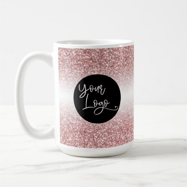 Your Logo Over Light Rose Gold and White Ombre Coffee Mug (Left)