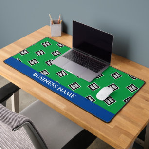 Your Logo Pattern, Business Name, Blue & Green Desk Mat