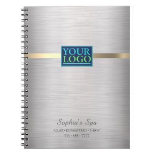 Your Logo, Promote Business, Brushed Silver & Gold Notebook