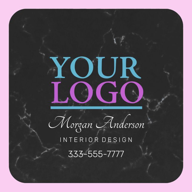 Your Logo, Promote Your Business DIY, Black Marble Square Paper Coaster (Creator Uploaded)