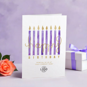 Your Logo Purple Candles Business Happy Birthday Card