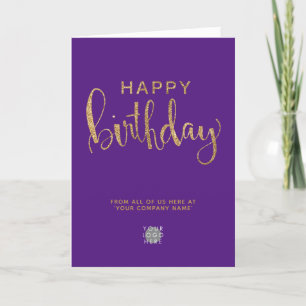 Your Logo Purple Elegant Faux Gold Happy Birthday Card