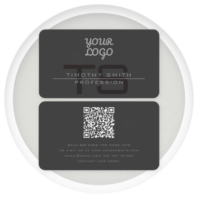 Your Logo & QR code Modern Dark Grey Business Card (Creator Uploaded)