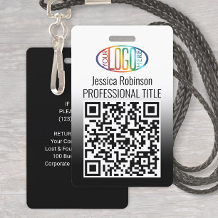 Your Logo, QR Code, Name and Title Black Gradient ID Badge