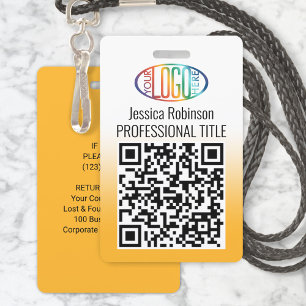 Your Logo, QR Code, Name and Title Yellow Gradient ID Badge