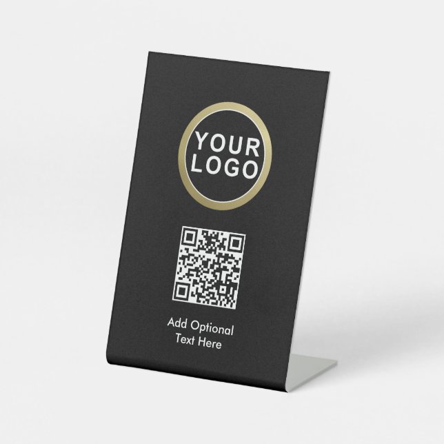 Your Logo QR Code Professional Minimalist Black Pedestal Sign (Front)