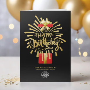 Your Logo Red Gold Fireworks Black Group Birthday Card