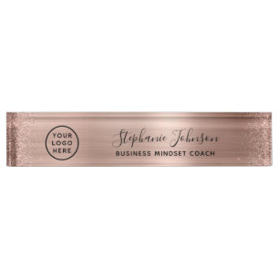 Your Logo Rose Gold Metallic Glitter Boss Lady Des Nameplate