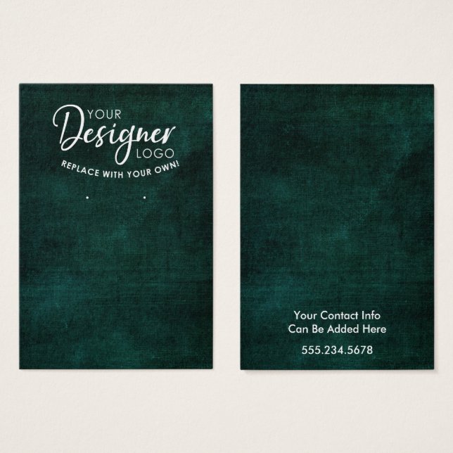 Your Logo Rustic Grunge Teal Earring Holder Card (Front & Back)