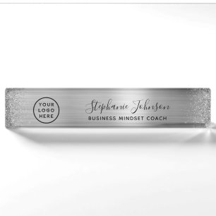 Your Logo Silver Metallic Glitter Boss Lady Desk N Nameplate