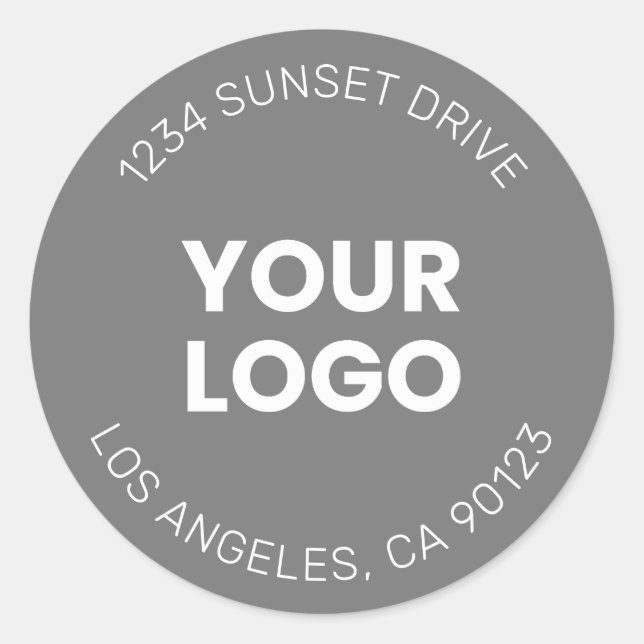 Your Logo | Simple Modern Grey & White Classic Round Sticker (Front)