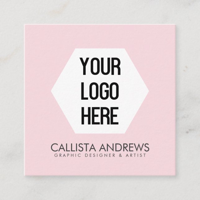 Your Logo Simple Modern Pink Black Typography Square Business Card (Front)