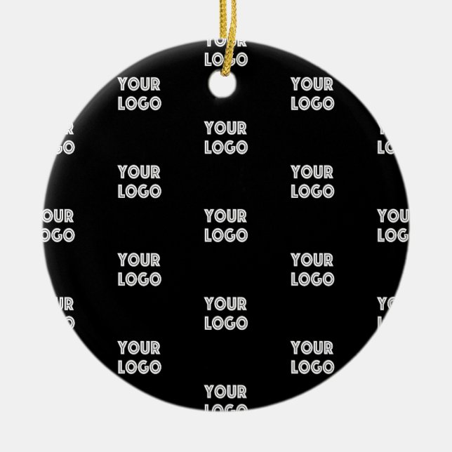Your Logo Simple Repeating Logo | Black Ceramic Ornament (Front)