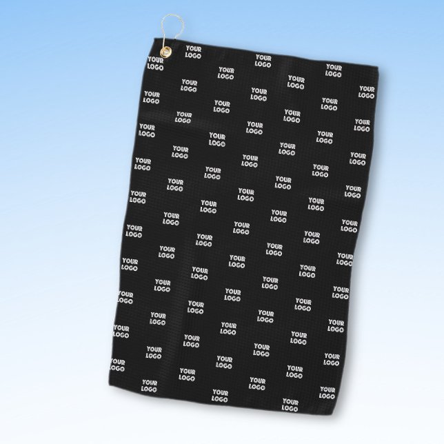 Your Logo Simple Repeating Logo | Black Golf Towel (Creator Uploaded)