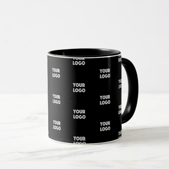 Your Logo Simple Repeating Logo | Black Mug (Front Right)
