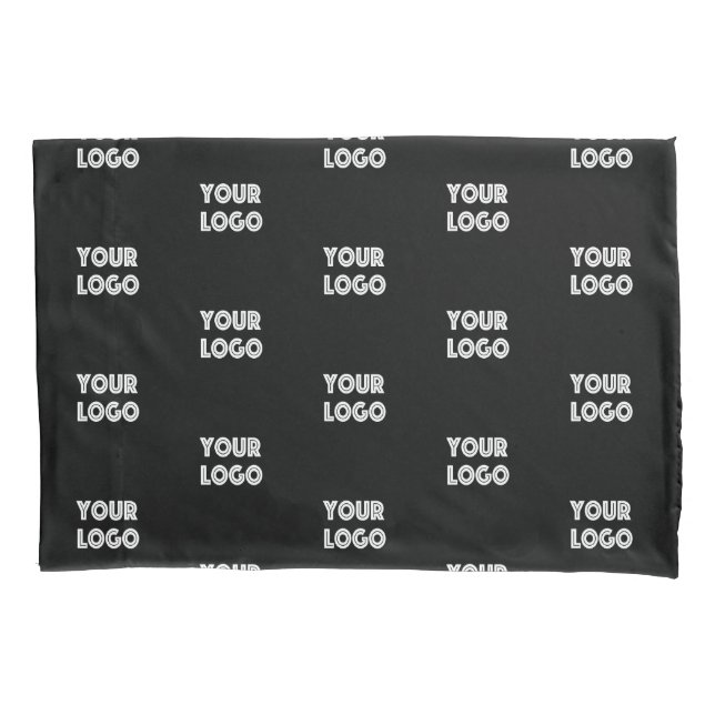 Your Logo Simple Repeating Logo | Black Pillowcase (Front)