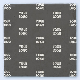 Your Logo Simple Repeating Logo Black Stone Coaster