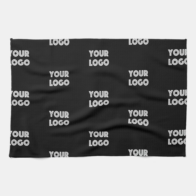 Your Logo Simple Repeating Logo | Black Tea Towel (Horizontal)