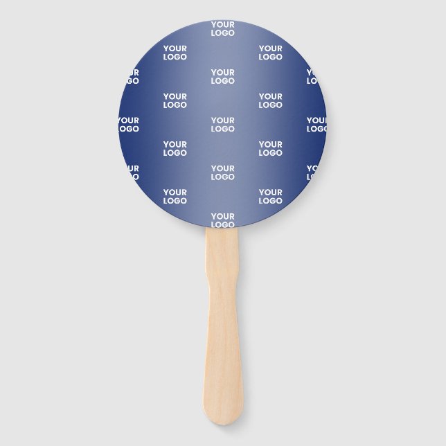 Your Logo Simple Repeating Logo Navy Blue Gradient Hand Fan (Front)