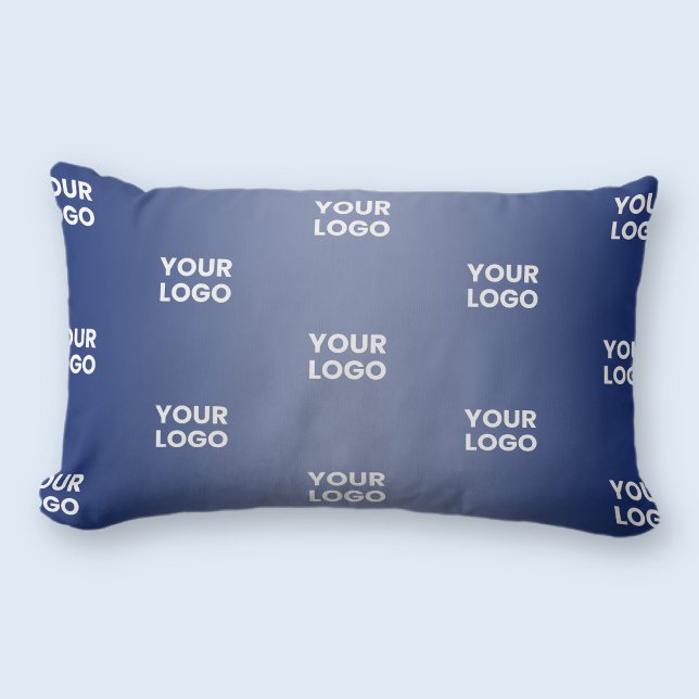 Your Logo Simple Repeating Logo Navy Blue Gradient Lumbar Cushion (Creator Uploaded)