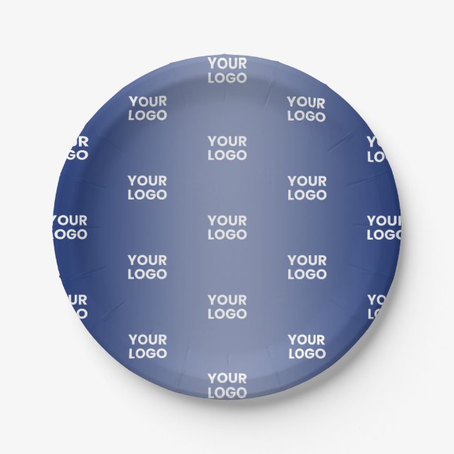 Your Logo Simple Repeating Logo Navy Blue Gradient Paper Plate (Front)