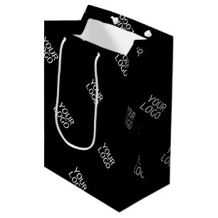 Your Logo Simple Repeating Logo Pattern Black Medium Gift Bag
