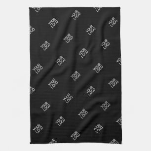 Your Logo Simple Repeating Logo Pattern   Black Tea Towel