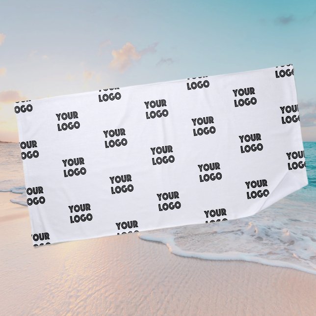 Your Logo Simple Repeating Logo | White Beach Towel (Creator Uploaded)