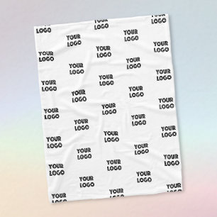 Your Logo Simple Repeating Logo   White Fleece Blanket