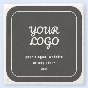 Your Logo & Slogan or other text   Black & White Stone Coaster