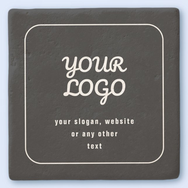Your Logo & Slogan or other text | Black & White Stone Coaster (Creator Uploaded)