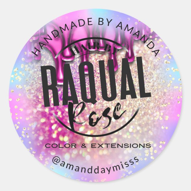 Your  Logo Small Business  Holograph Glitter Glam Classic Round Sticker (Front)