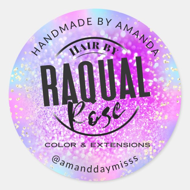 Your  Logo Small Business  Holograph Glitter Gold Classic Round Sticker (Front)