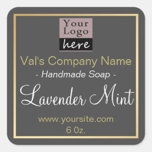 Your Logo Soap Custom Faux Gold Border Square Sticker