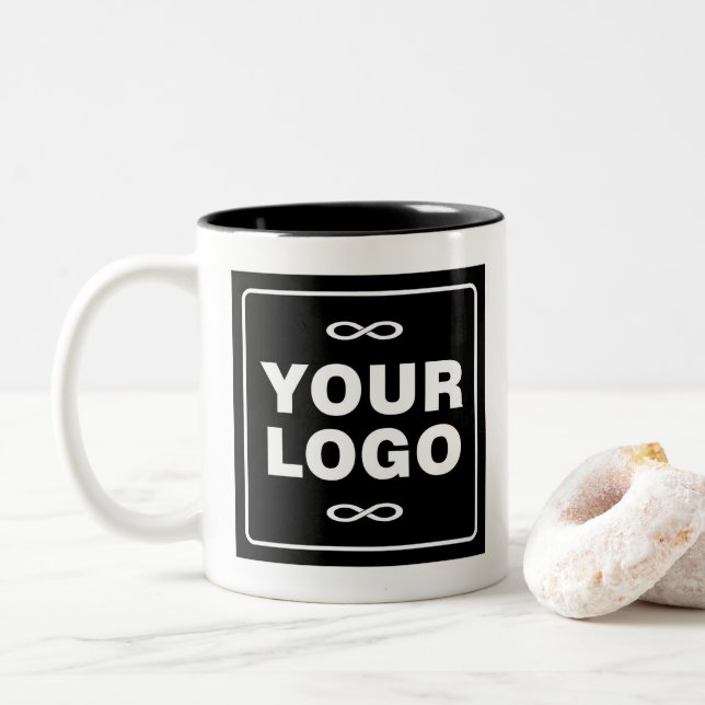 Your Logo - Square - Background BLACK Two-Tone Coffee Mug (With Donut)