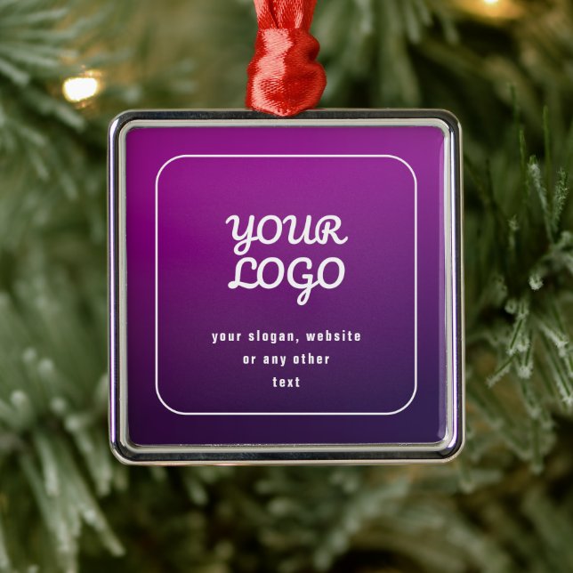 Your Logo & Stylish Light to Dark Purple Ombre Metal Ornament (Tree)