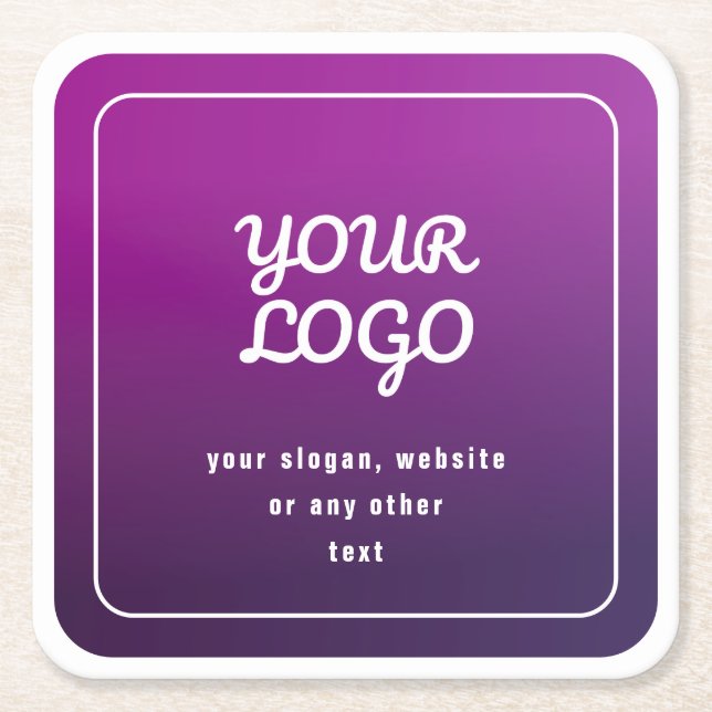 Your Logo & Stylish Light to Dark Purple Ombre Square Paper Coaster (Front)