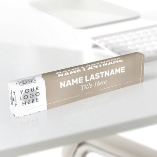 Your Logo Taupe Beige Modern Name Title Simple Nameplate