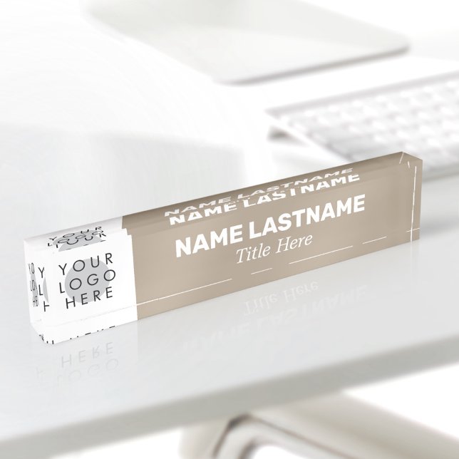 Your Logo Taupe Beige Modern Name Title Simple Nameplate (Creator Uploaded)
