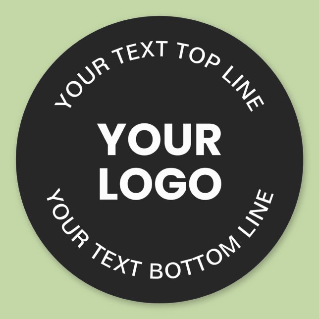 Your Logo & Text | Black Classic Round Sticker (Creator Uploaded)