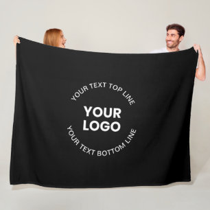 Your Logo & Text   Black Fleece Blanket