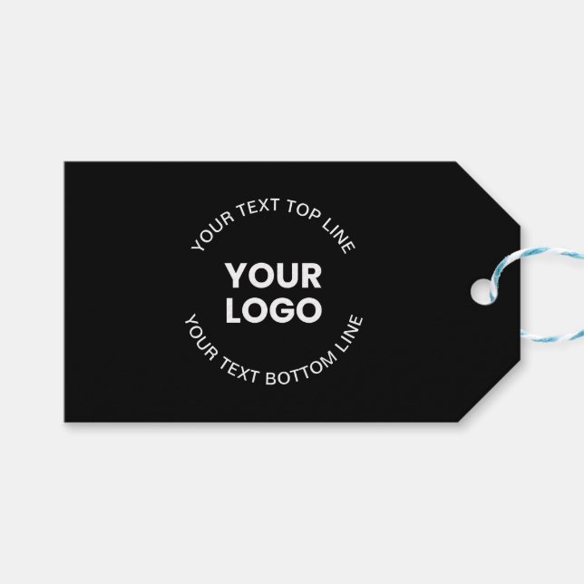Your Logo & Text | Black Gift Tags (Front (Horizontal))