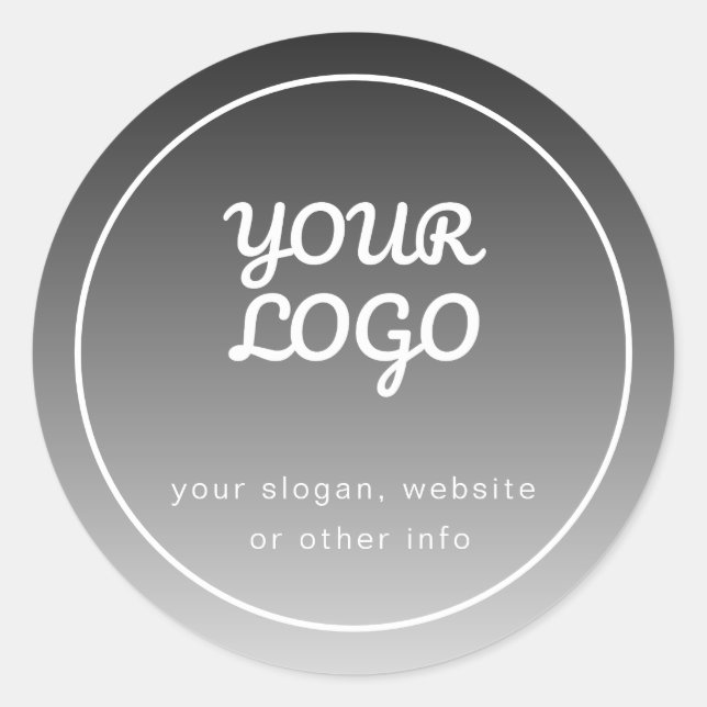 Your Logo & Text | Dark Grey Gradient Classic Round Sticker (Front)