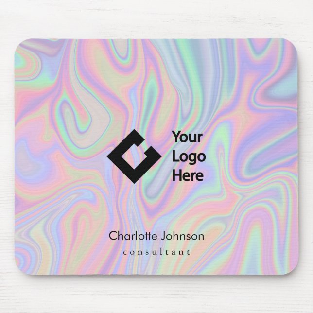 Your Logo + Text -  Holographic Iridescent Mouse Pad (Front)