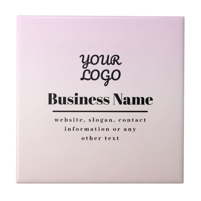 Your Logo & Text | Pink & Peach Ombre Ceramic Tile (Front)